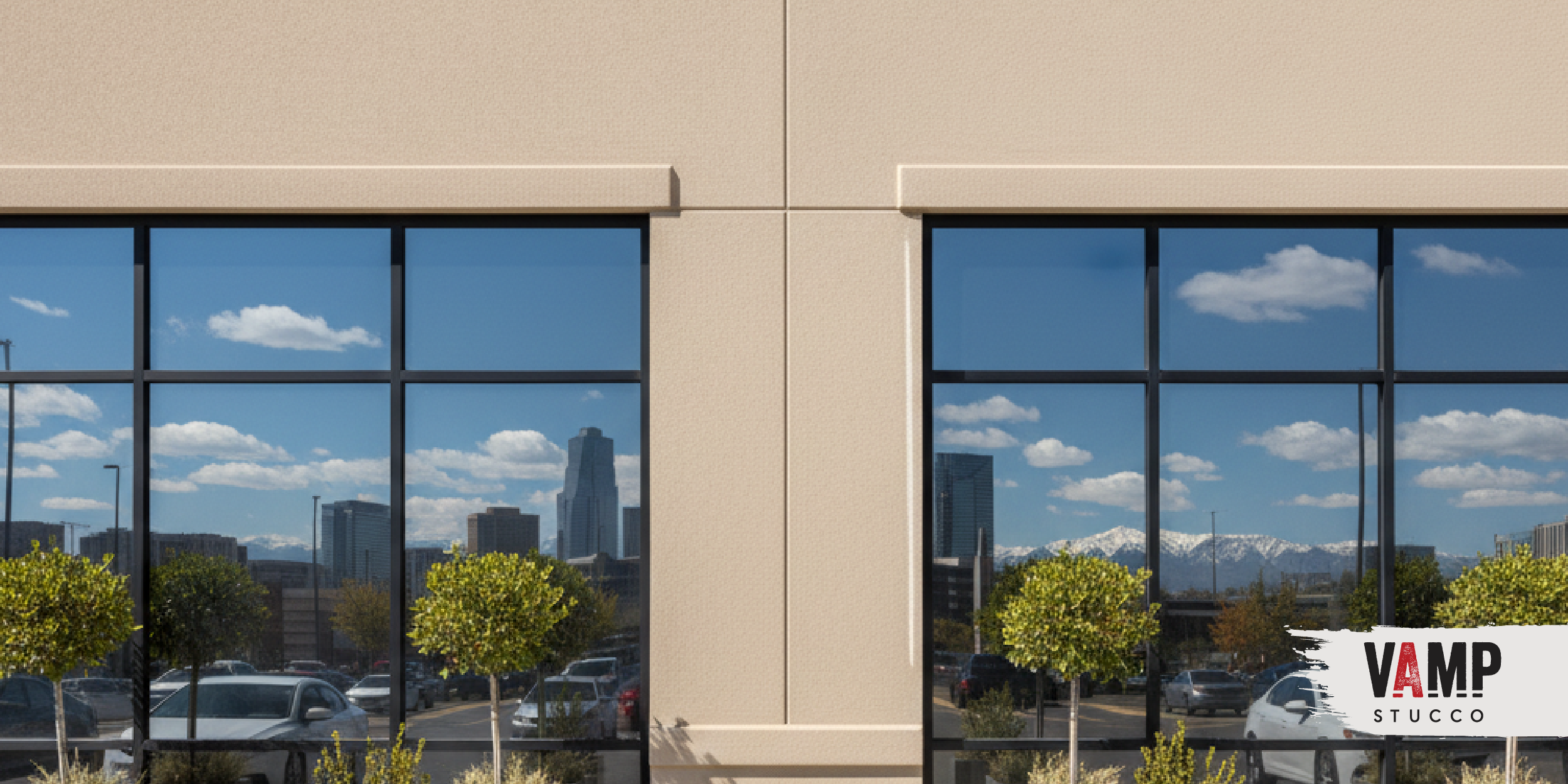 Properly installed kick-out flashing diverting water away from commercial stucco wall intersection