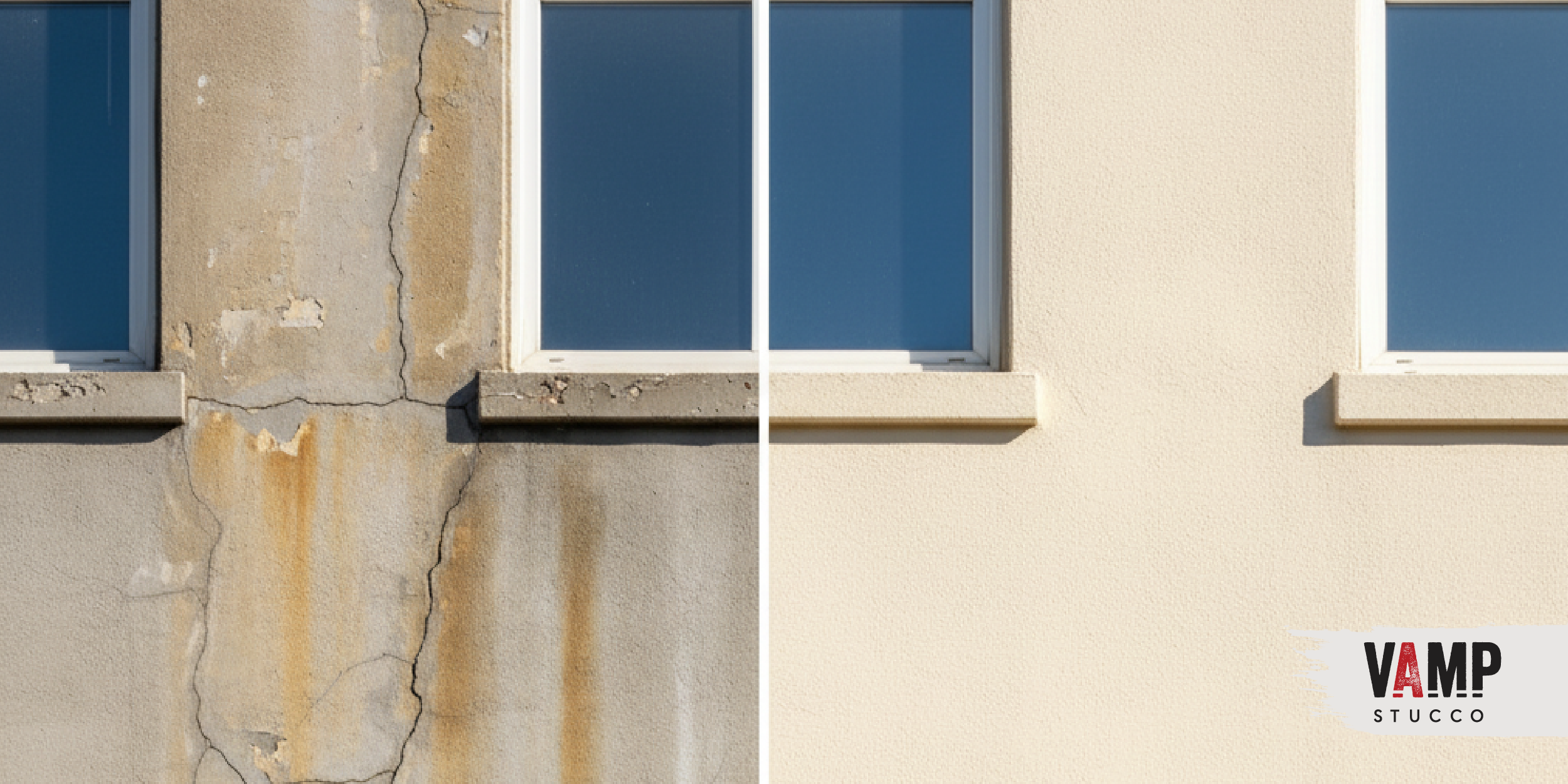 Comparison of dated versus modern stucco facade showing the impact of exterior branding on tenant retention